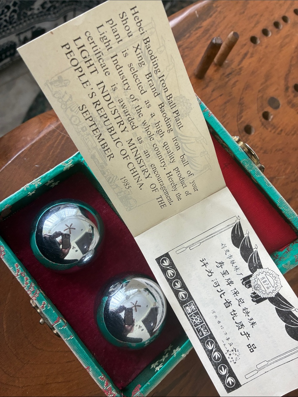Chinese Iron Ball Direction Meditation Baoding Balls Silk Box includes booklet - Picture 16 of 16
